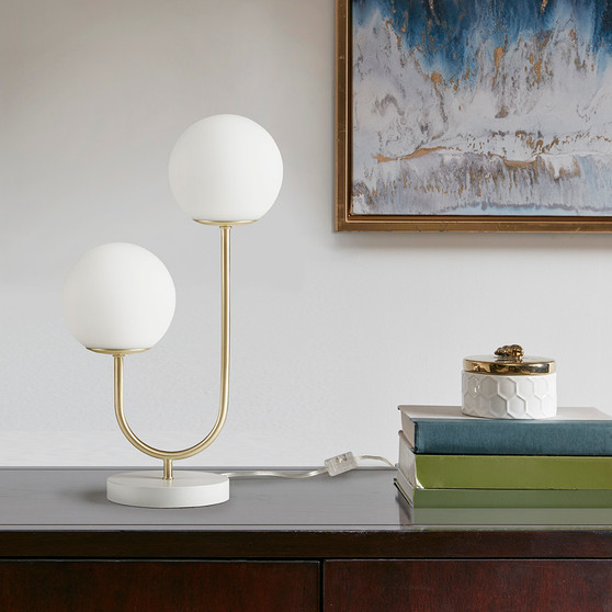 510 Design Zusa Gold/White Metal 2-Light Globe Table Lamp