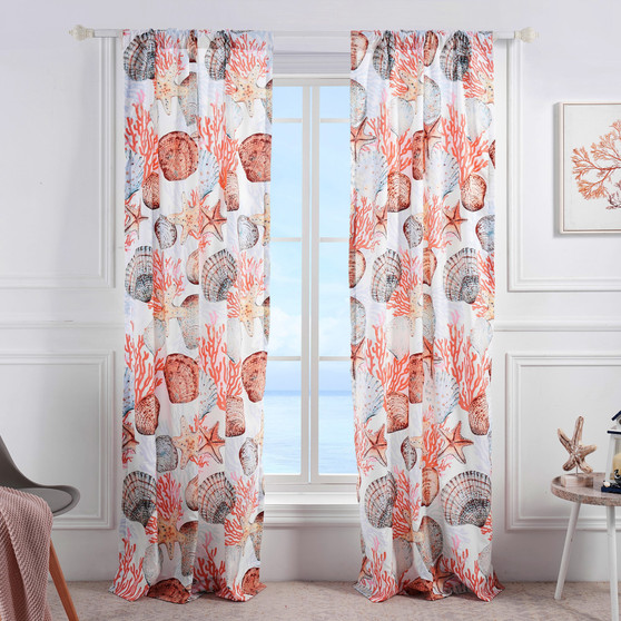 Beach Days Coral Window Curtain Panel