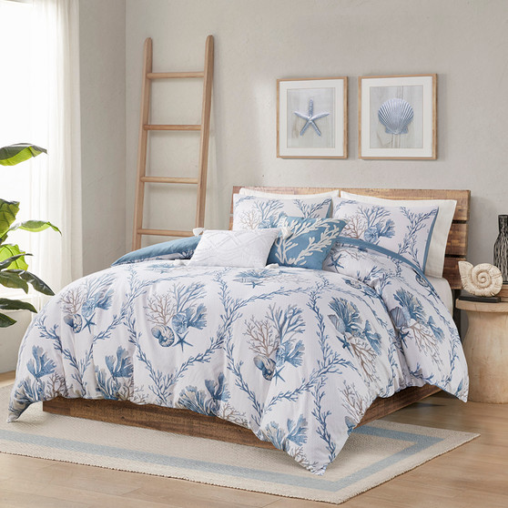 Harbor House Pismo Beach 5 Piece Cotton Duvet Cover Set with Throw Pillows