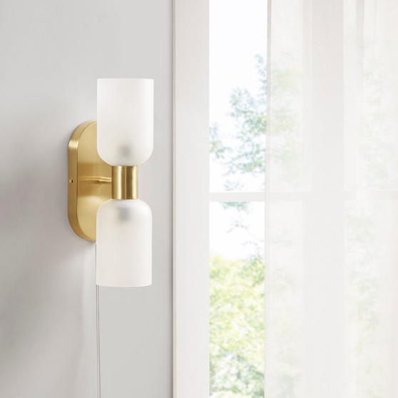 INK+IVY Dove Frosted glass/gold Double Tube 2-Light Wall Sconce