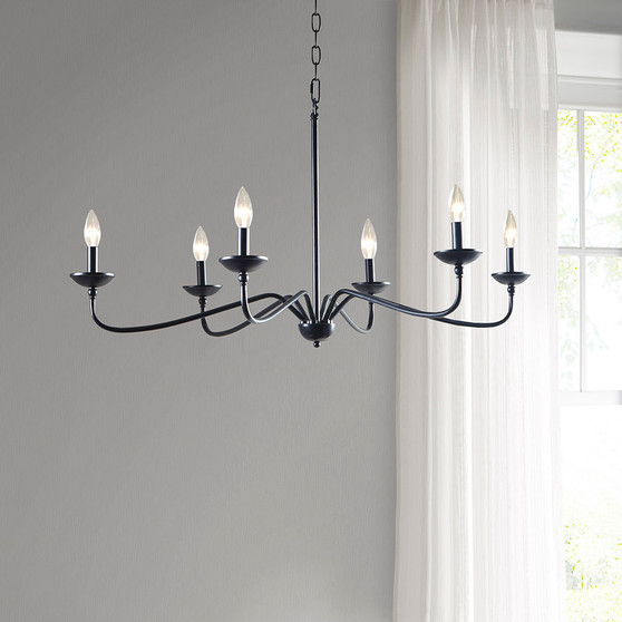 INK+IVY Brighton Matte Black 6-Light Farmhouse Metal Chandelier