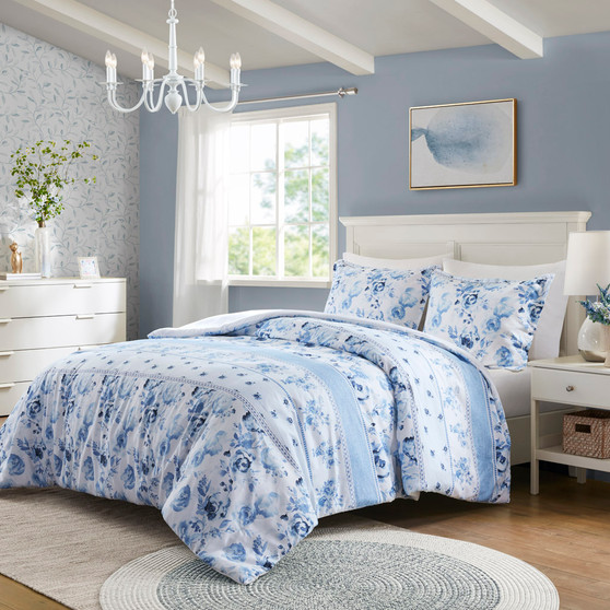 Intelligent Design Christa Floral Striped Duvet Cover Set