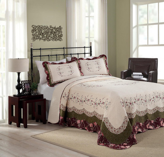 Brooke Embroidered Floral Quilted Bedspread