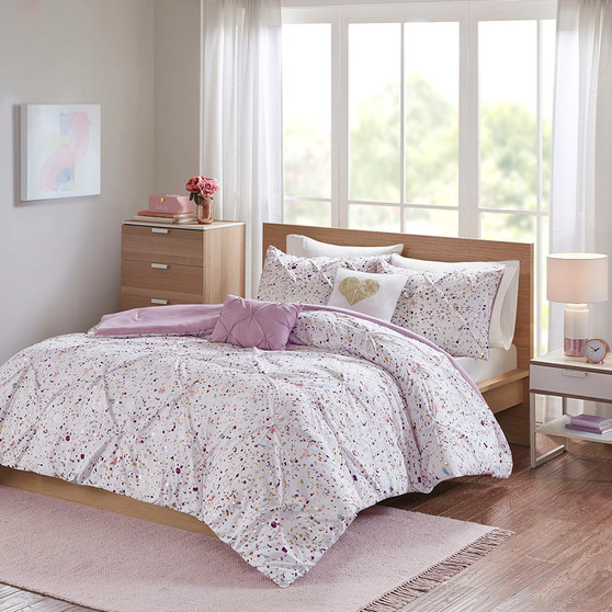 Intelligent Design Plum Metallic Printed and Pintucked Comforter