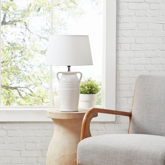 INK+IVY Everly White Ceramic Table Lamp with Handles