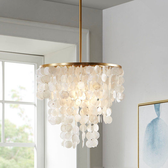 INK+IVY Isla White Layered Capiz Chandelier