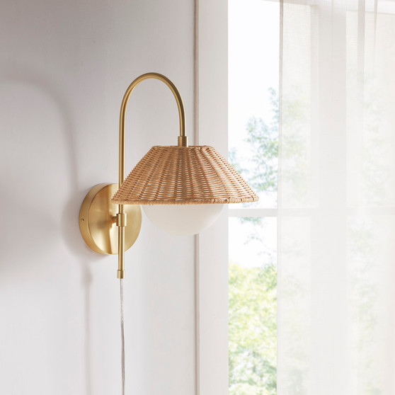 INK+IVY Laguna Gold Rattan Weave Shade Wall Sconce