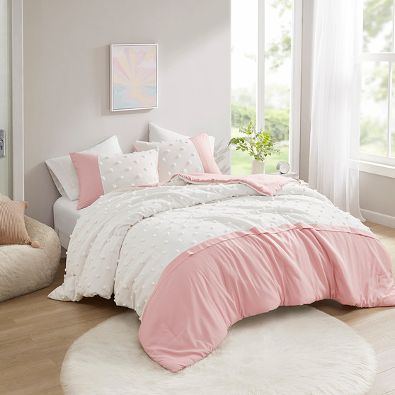 Intelligent Design Shay Pink Colorblock Clip Jacquard Comforter Set