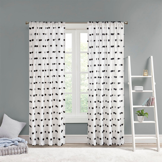 Intelligent Design Sophie Black Pom Pom Embellished Curtain Panel