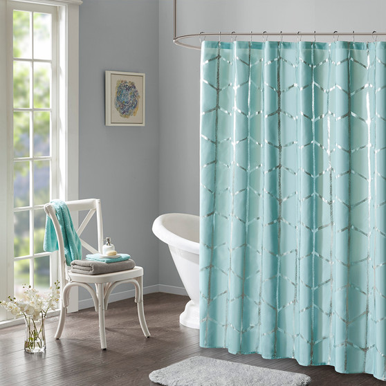 Intelligent Design Raina Printed Metallic Shower Curtain