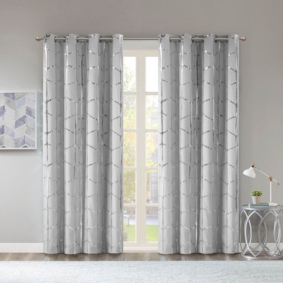 Intelligent Design Raina Total Blackout Metallic Print Grommet Top Curtain Panel Pair