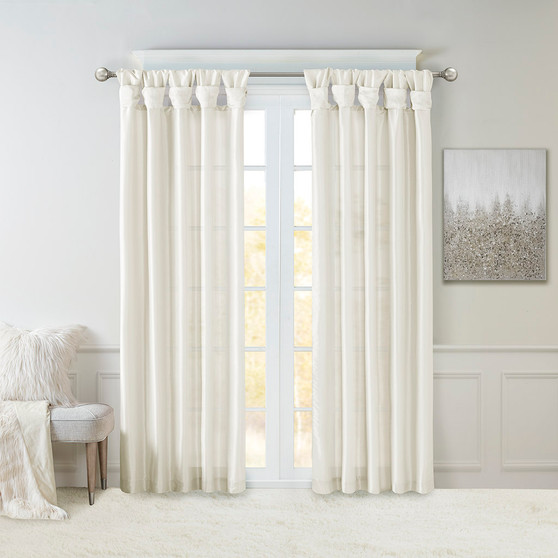 Madison Park Emilia White Twist Tab Lined Window Curtain Panel Pair