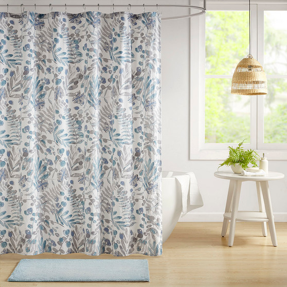 Madison Park Bonnie Blue Printed Seersucker Shower Curtain