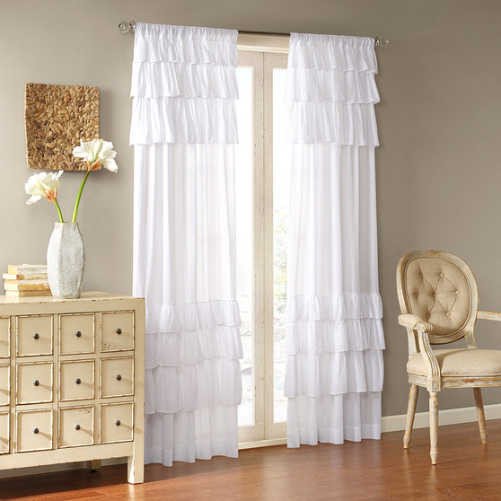 Madison Park Anna White Cotton Oversized Ruffle Curtain Panel