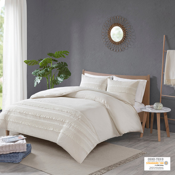 Madison Park Amaya Ivory 3 Piece Cotton Seersucker Comforter Set