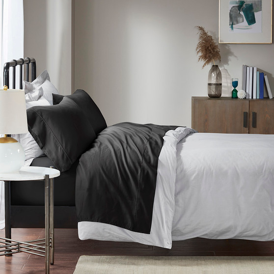 Madison Park 1500 Thread Count Black Cotton Blend 4 PC Sheet Set