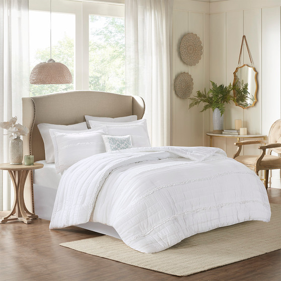 Madison Park Celeste White 5 Piece Microfiber Ruffled Comforter Set