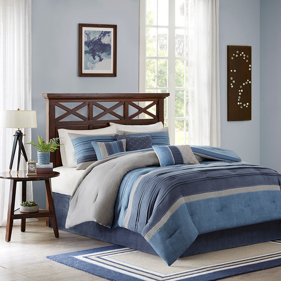 Madison Park Collins Navy 7 Piece Microsuede Comforter Set