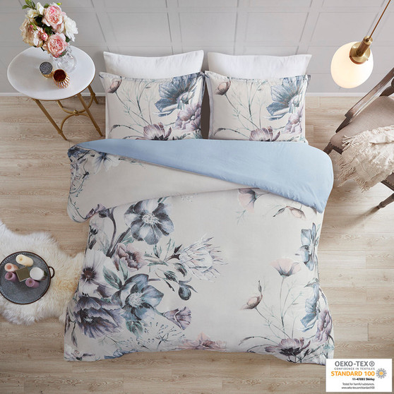 Madison Park Cassandra 3 Piece Cotton Printed Duvet Cover Set
