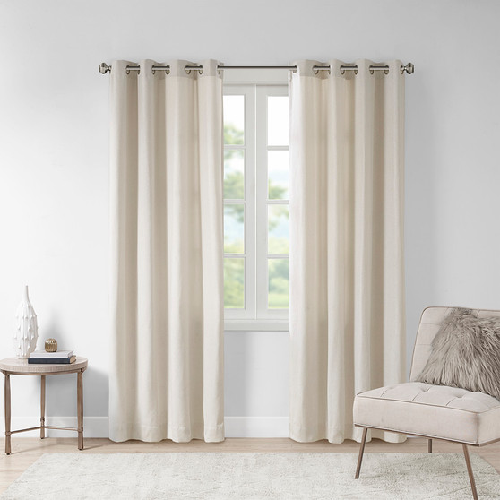 Madison Park Englewood Natural Solid Piece Dyed Grommet Top Curtain Panel