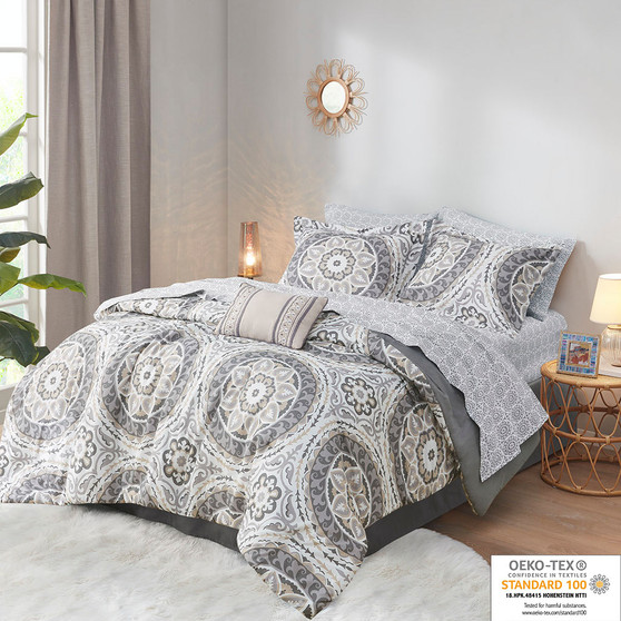 Madison Park Essentials Serenity Taupe 9 pcs Comforter Set with Cotton Bed Sheets