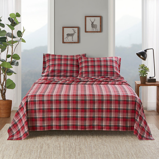 Woolrich Flannel Red Plaid Sheet Set