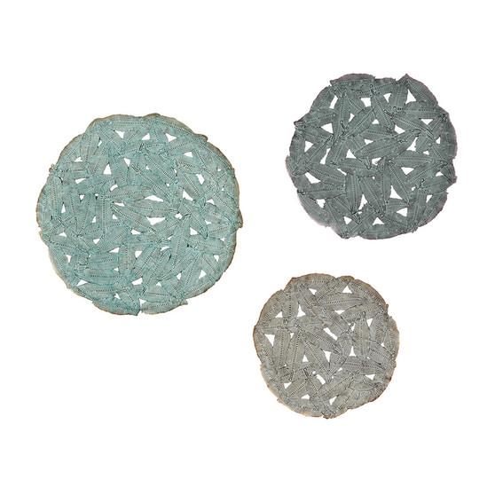 Madison Park Rossi Blue Textured Feather 3-pcs Metal Disc Wall Decor Set
