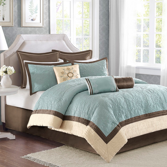 Madison Park Juliana Blue 9 pcs Charmeuse Comforter Set