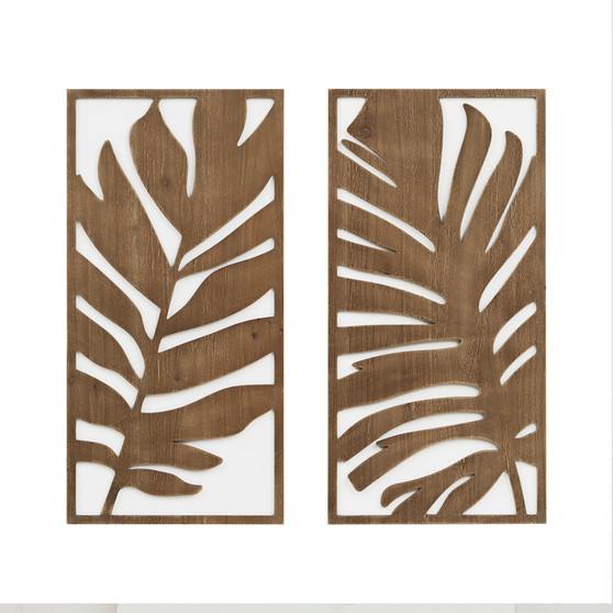 Madison Park Brich Botanical Dark Brown Two-tone 2-pcs Wood Panel Wall Decor Set