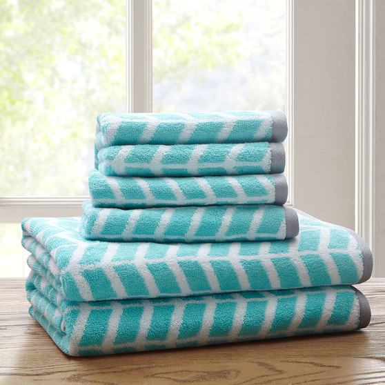 Intelligent Design Nadia Aqua Cotton Jacquard Bath Towel 6 pcs Set