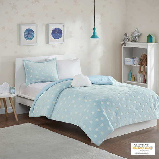 Mi Zone Kids Quinny Aqua Glow In The Dark Plush Comforter Set