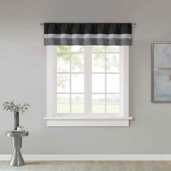 Madison Park Amherst Black Polyoni Pintuck Window Valance