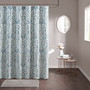 Madison Park Odette Aqua/Silver Jacquard Shower Curtain