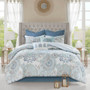 Madison Park Isla Blue 8 pcs Cotton Floral Printed Reversible Comforter Set