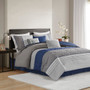 Madison Park Greer Blue 7 pcs Color Block Stripe Comforter Set with Throw Pillows