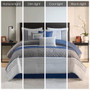 Madison Park Greer Blue 7 pcs Color Block Stripe Comforter Set with Throw Pillows