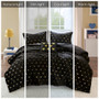 Mi Zone Rosalie Black/Gold Metallic Printed Plush Comforter Set with Throw Pillow