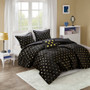 Mi Zone Rosalie Black/Gold Metallic Printed Plush Comforter Set with Throw Pillow