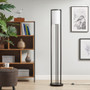 Martha Stewart Charlton Black Metal Floor Lamp with Glass Cylinder Shade