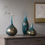 Madison Park Signature Lucia Blue Metal Blue and Bronze Decorative Glass Vases 3-piece set