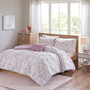 Intelligent Design Abby Plum Metallic Printed and Pintucked Duvet Cover Set