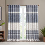 INK+IVY Mila Navy Cotton Printed Curtain Panel with Chenille detail and Lining