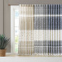INK+IVY Mila Navy Cotton Printed Curtain Panel with Chenille detail and Lining
