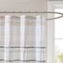 INK+IVY Nea Off White/Gray Cotton Printed Shower Curtain with Trims