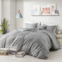 Intelligent Design Oliver Gray Cationic Dyed Clip Jacquard Duvet Cover Set with Throw Pillow