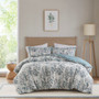 Madison Park Brielle Blue 3 Piece Floral Printed Cotton Comforter Set