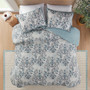 Madison Park Brielle Blue 3 Piece Floral Printed Cotton Comforter Set