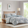 Madison Park Brielle Blue 3 Piece Floral Printed Cotton Duvet Cover Set
