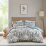 Madison Park Brielle Blue 3 Piece Floral Printed Cotton Duvet Cover Set