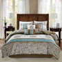 Madison Park Caroline Blue Jacquard 7 Piece Comforter Set